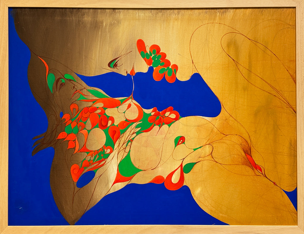ALBERT RADOCZY - A Sensual Portrait of Flores Reclining with Albert in Sacred Union in Wave Design - Oil on Canvas - 30"x40" - 1972