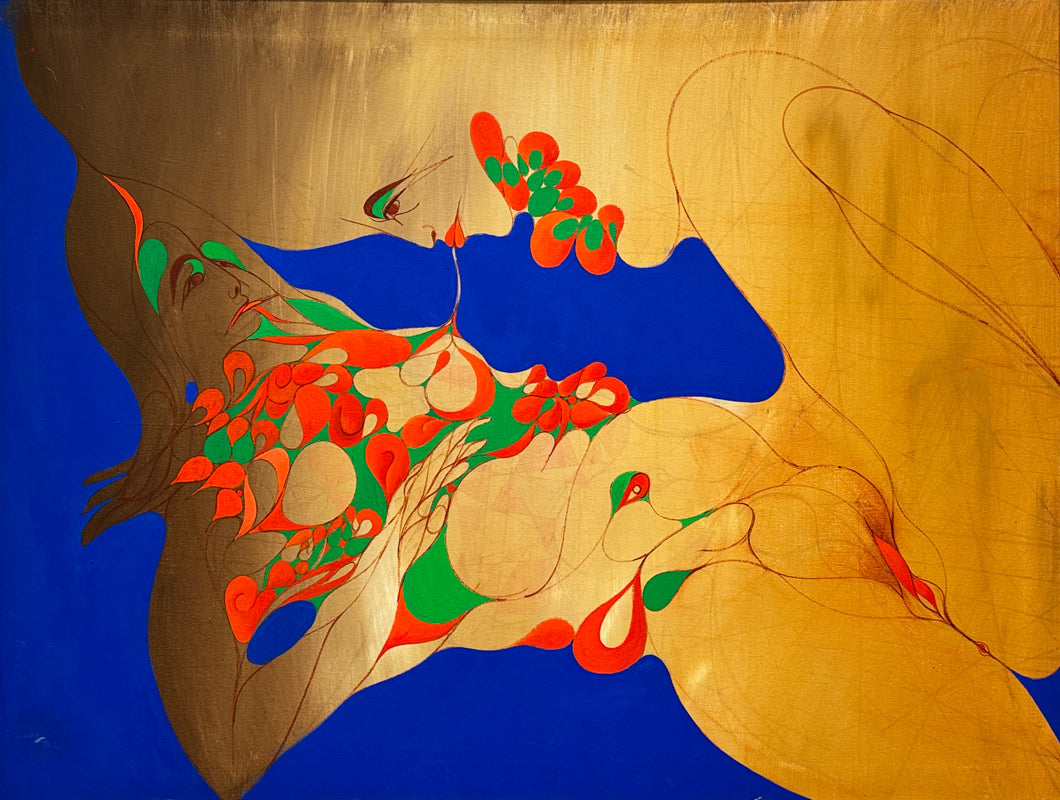 ALBERT RADOCZY - A Sensual Portrait of Flores Reclining with Albert in Sacred Union in Wave Design - Oil on Canvas - 30"x40" - 1972