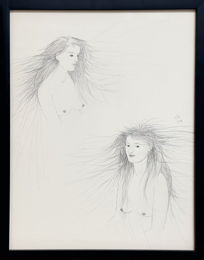 ALBERT RADOCZY - Double Portrait of Flores with Single Hair Brush- Oil on Paper - 16"x13" - 1959