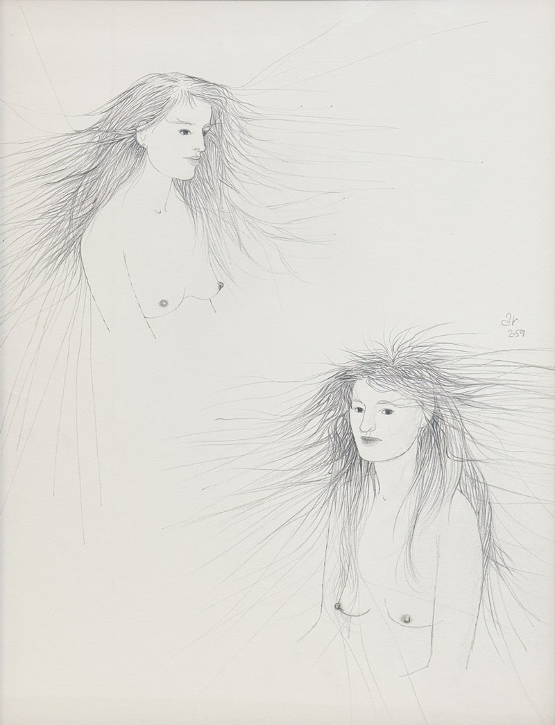 ALBERT RADOCZY - Double Portrait of Flores with Single Hair Brush- Oil on Paper - 16"x13" - 1959