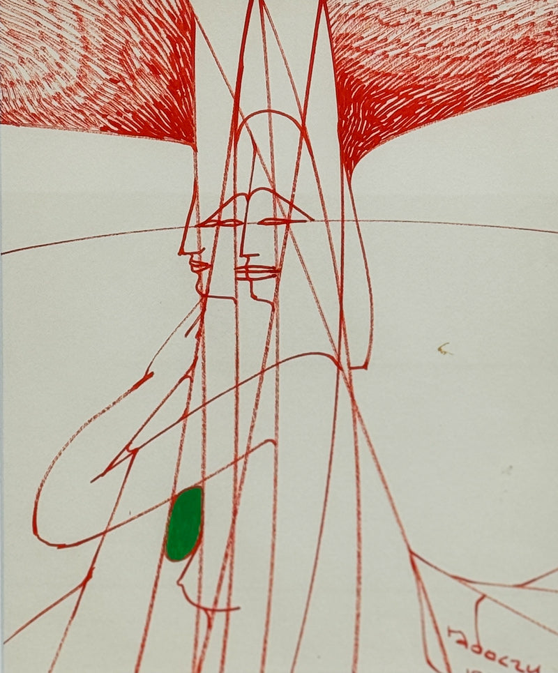ALBERT RADOCZY - Lady in Red, Double portrait of Flores Standing - Oil on Paper - 14"x11" - 1970