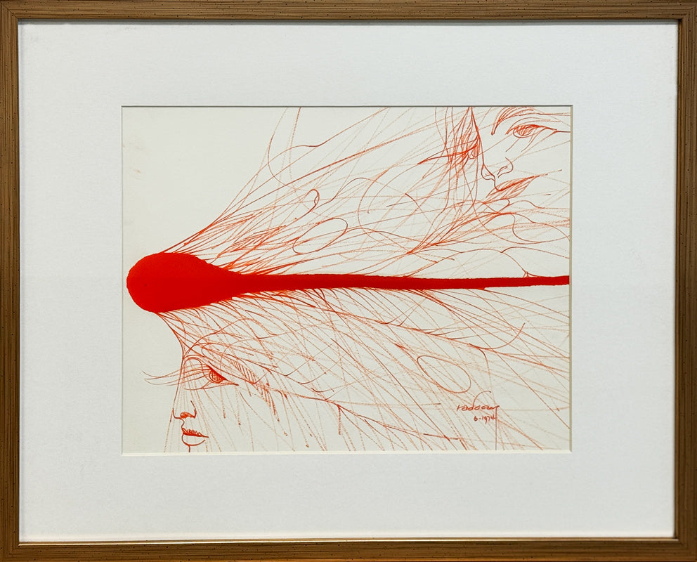 ALBERT RADOCZY - Double Portrait of Flores with Horizontal Drip - Oil on Paper - 11"x14" - 1974