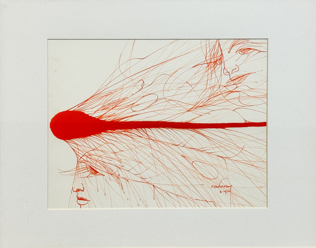 ALBERT RADOCZY - Double Portrait of Flores with Horizontal Drip - Oil on Paper - 11"x14" - 1974
