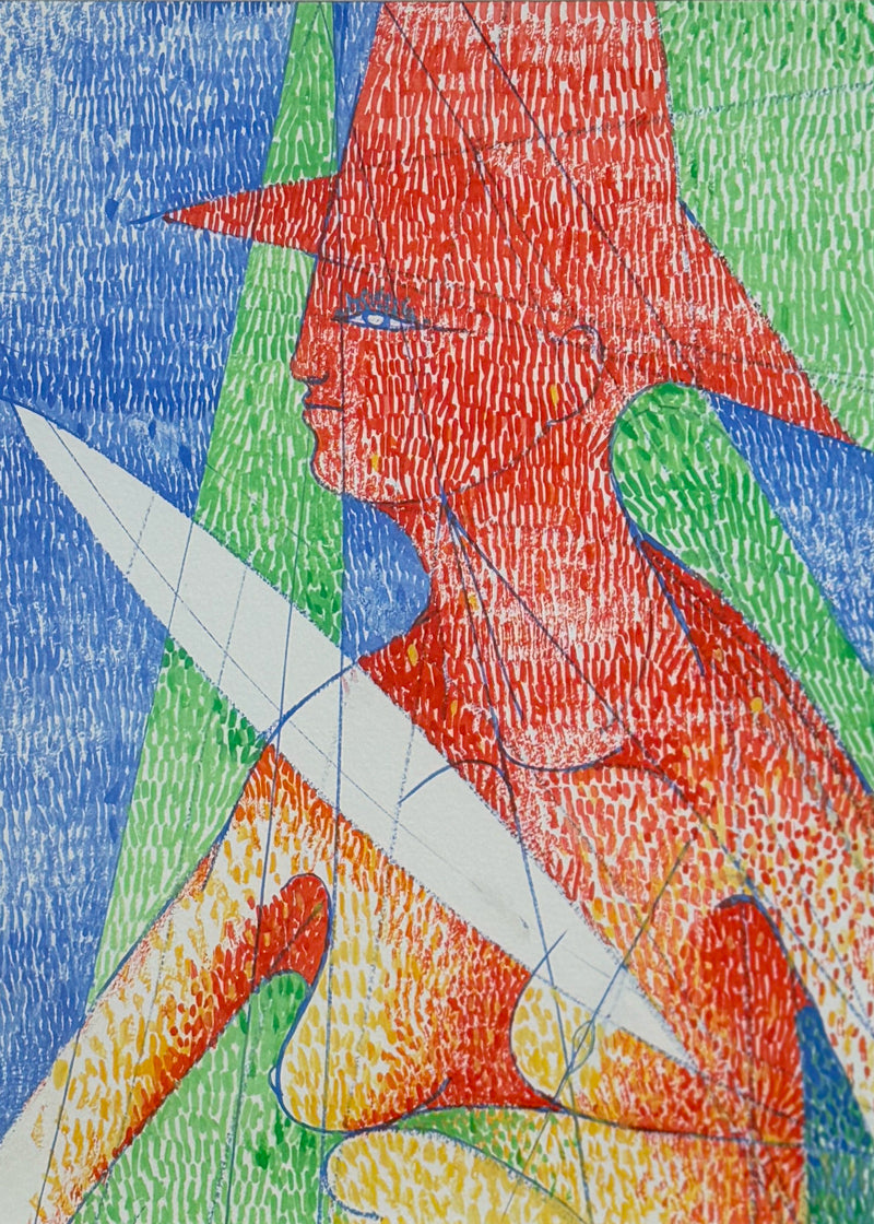 Albert Radoczy - Elaborate Portrait of Flores in Red Hat - Oil on Paper - 14'X11"