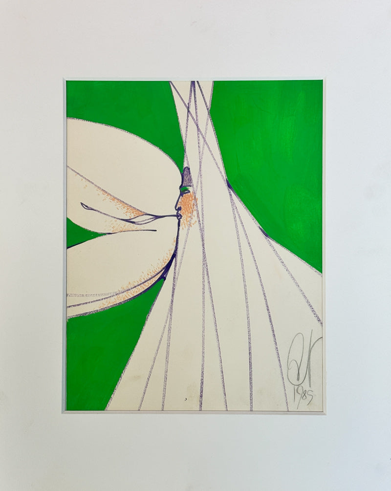ALBERT RADOCZY - Erotic Scene with Albert and the Goddess with Green Background - Oil on Paper - 14"x11" - 1989