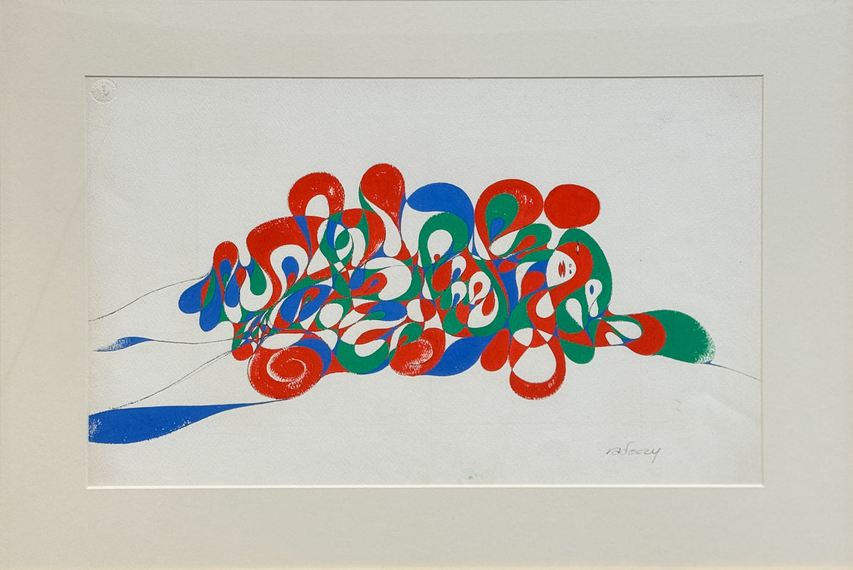 ALBERT-RADOCZY - Flores Reclining in Multiple Color waves Design - Oil on Paper - 14"x11" - 1960