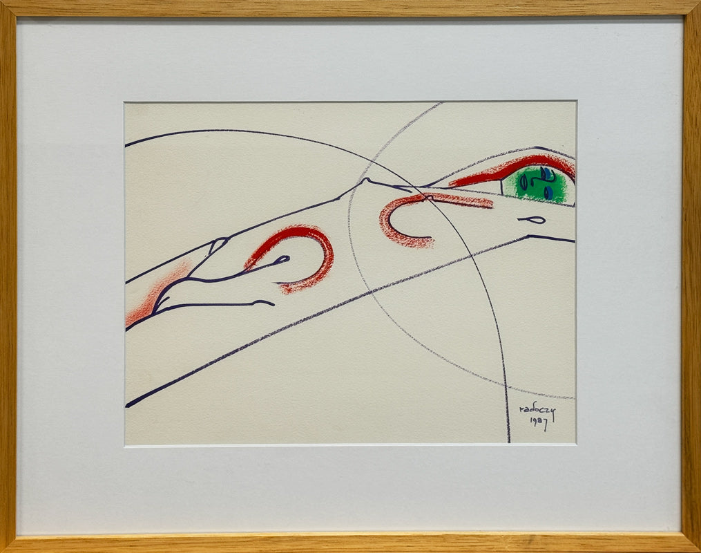 ALBERT RADOCZY - Flores Reclining with Blue Outline and Red Aura - Oil on Paper - 11"x14" - 1987