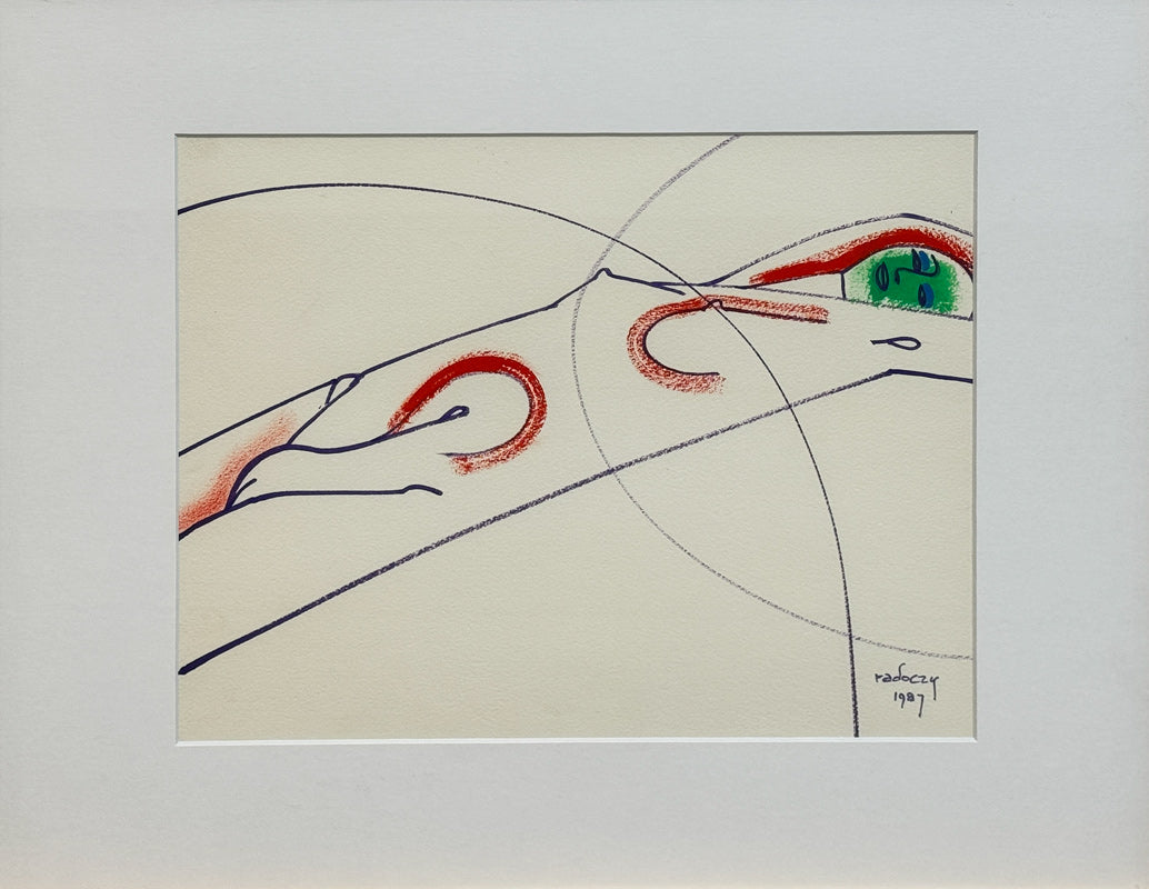 ALBERT RADOCZY - Flores Reclining with Blue Outline and Red Aura - Oil on Paper - 11"x14" - 1987