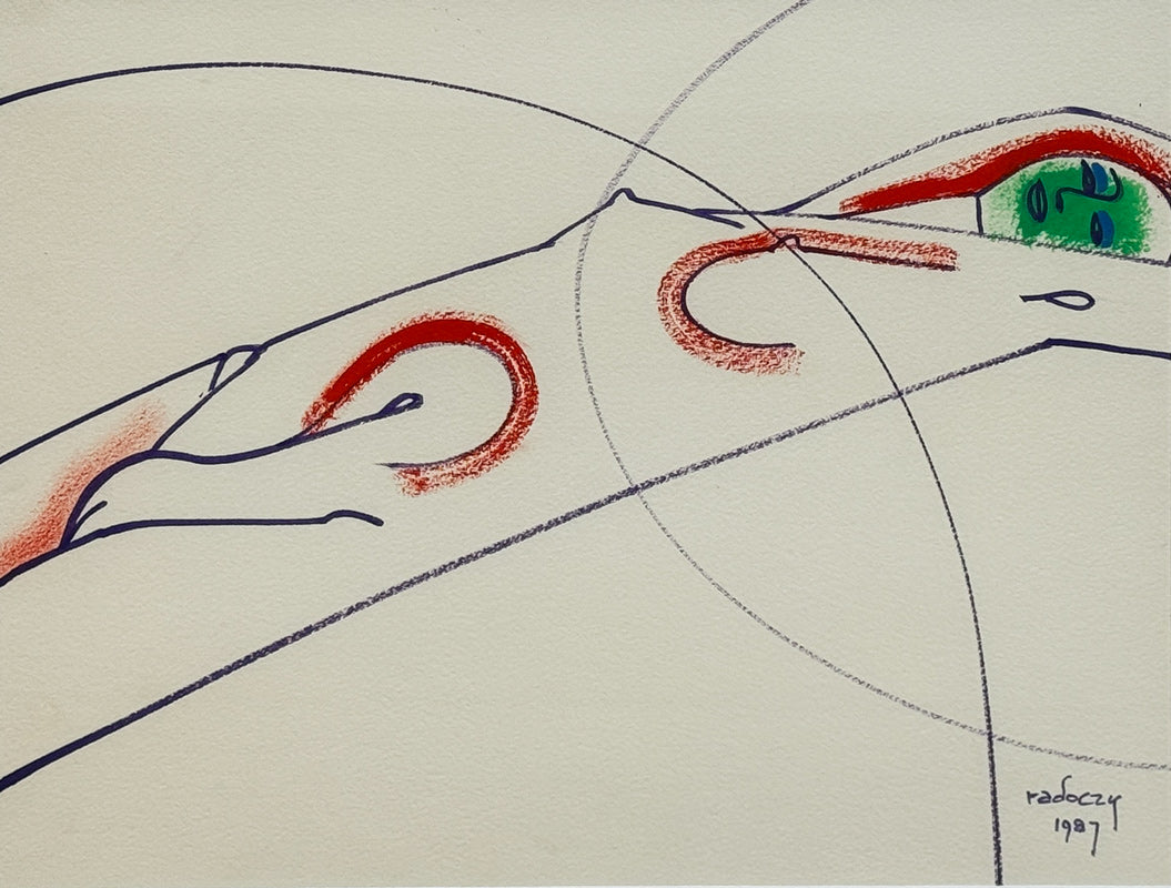 ALBERT RADOCZY - Flores Reclining with Blue Outline and Red Aura - Oil on Paper - 11"x14" - 1987