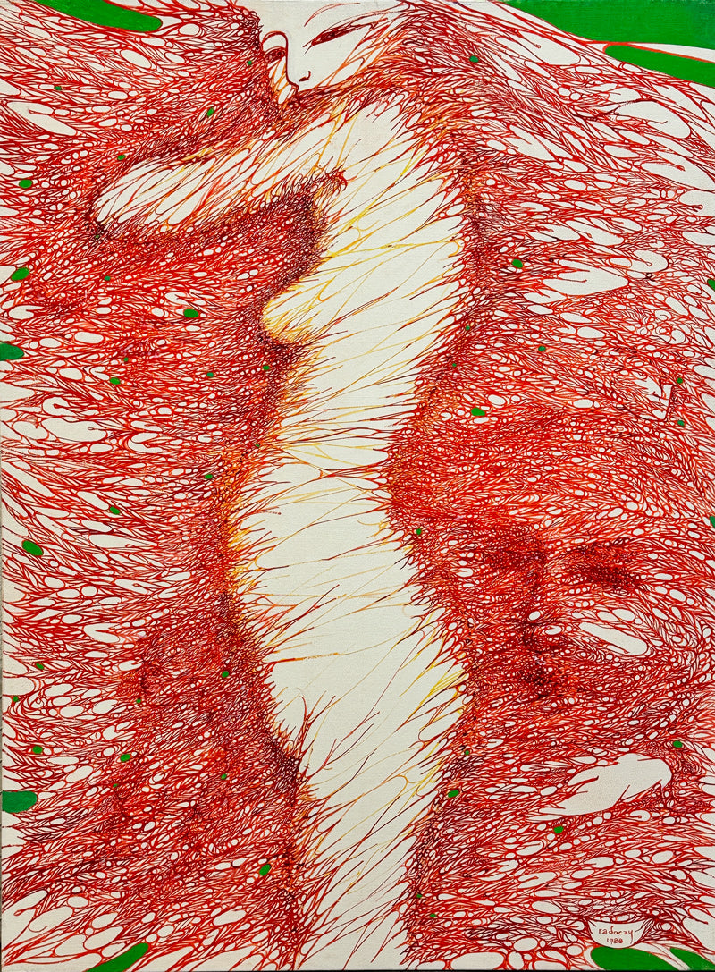 ALBERT RADOCZY - Flores in Multitude with Curvilineal Design in Red - Oil on Canvas - 40"x30" - 1988