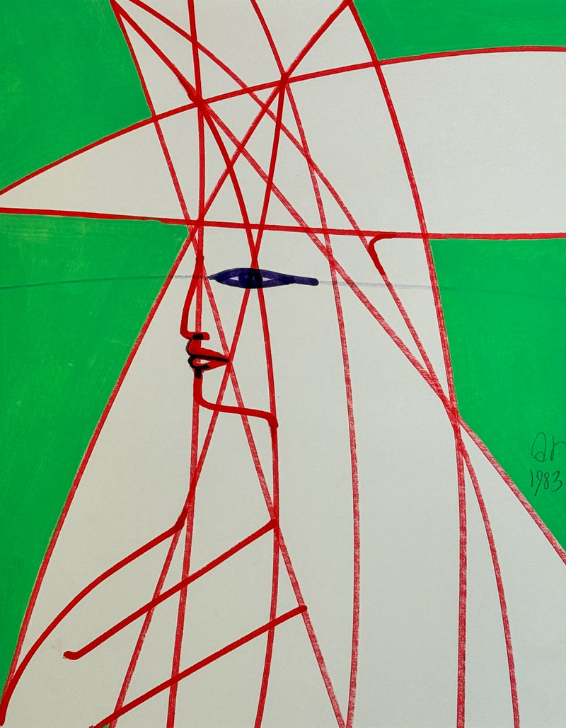 ALBERT RADOCZY - Flores in Bold Sacred Geometry in Green - Oil on Paper - 14"x11" - 1983