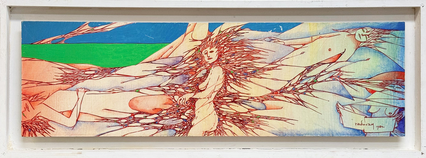 ALBERT RADOCZY - Flores in Human Landscape, Panel - Oil on Panel - 8.5"x28" - 1982