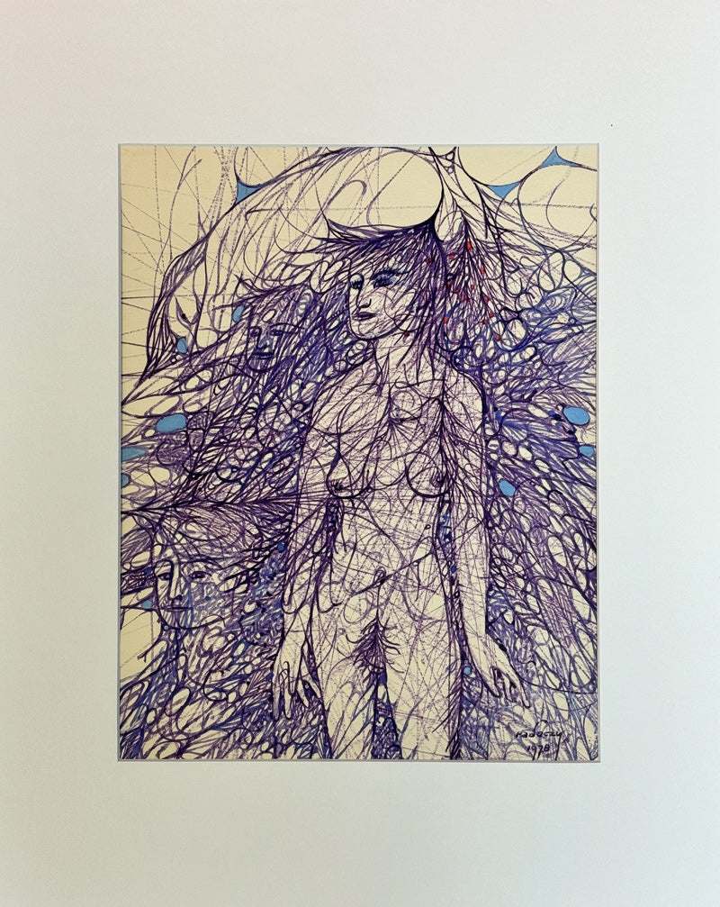 ALBERT RADOCZY - Flores in Curvilineal Style Frontal View - Oil on Paper - 14"x11" - 1978