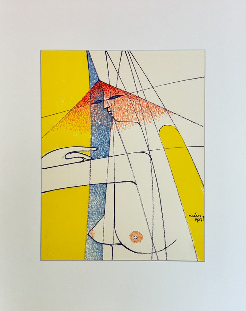 ALBERT RADOCZY - Flores in Sacred Geometry in Yellow Background - Oil on Paper - 14"x11" - 1987