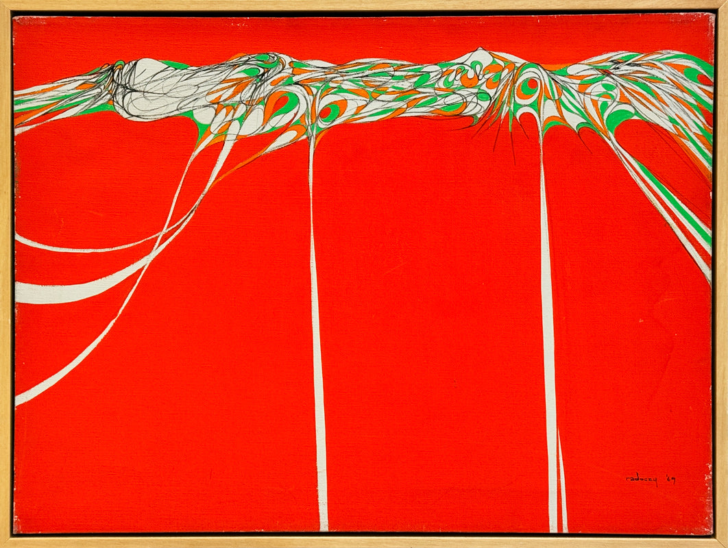 ALBERT RADOCZY - Flores in Wave Design at the Top in Vibrant Red - Oil on Canvas - 18"x24" - 1969