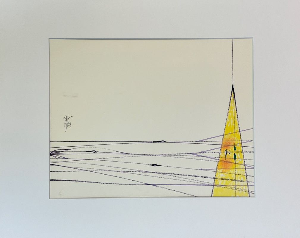 ALBERT RADOCZY - Flores Reclining in Sacred Geometry with Yellow Light - Oil on Paper - 11"x14" - 1983