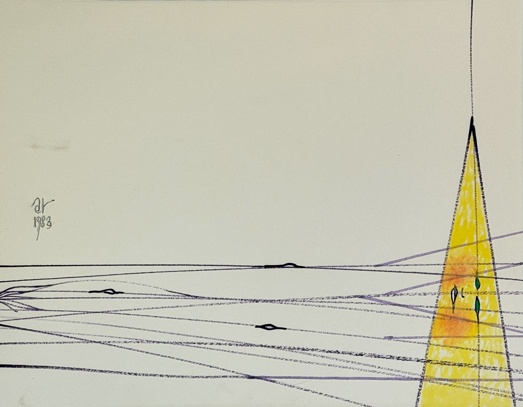 ALBERT RADOCZY - Flores Reclining in Sacred Geometry with Yellow Light - Oil on Paper - 11"x14" - 1983