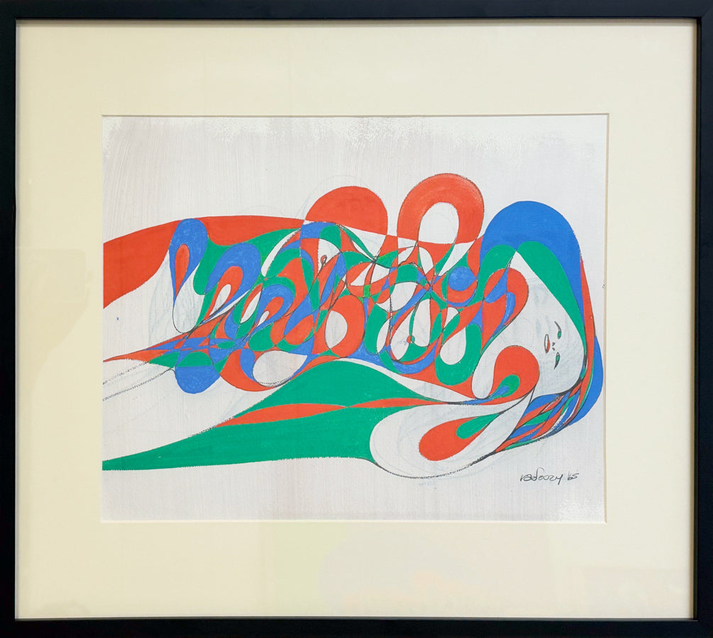 ALBERT RADOCZY - Flores Reclining with Wave Design - Oil on Paper - 12"x16" - 1965