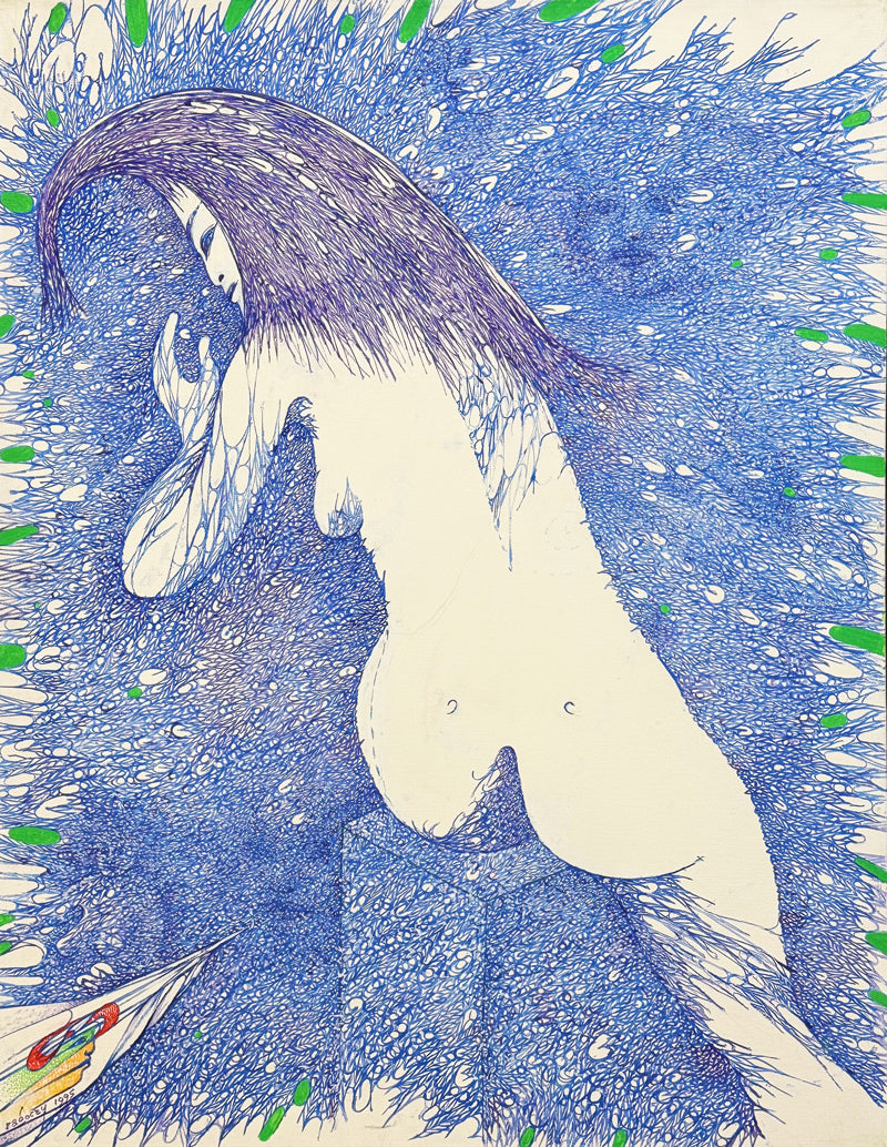ALBERT RADOCZY - Flores with Blue Curvilinear - Oil on Canvas - 40"x30" - 1995