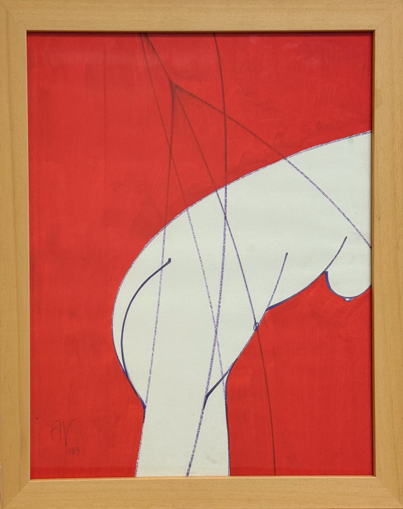 ALBERT RADOCZY - Flores with Red Background and Energy Lines - Oil on Paper - 17"x14" - 1983