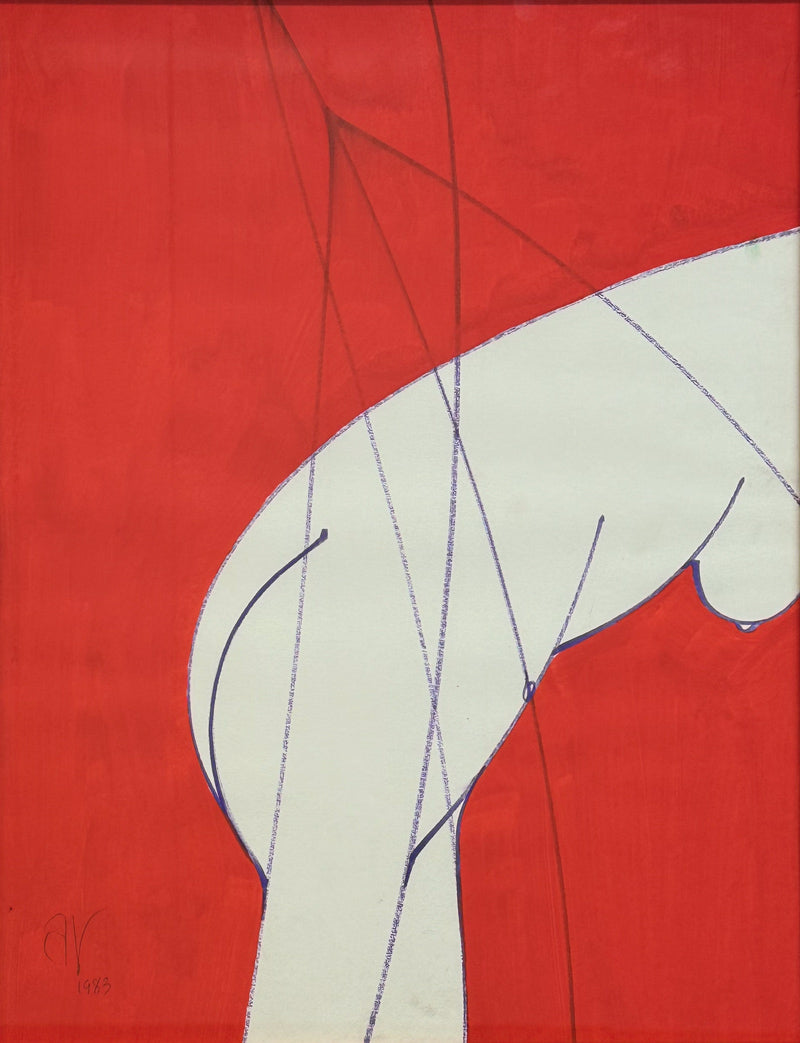 ALBERT RADOCZY - Flores with Red Background and Energy Lines - Oil on Paper - 17"x14" - 1983