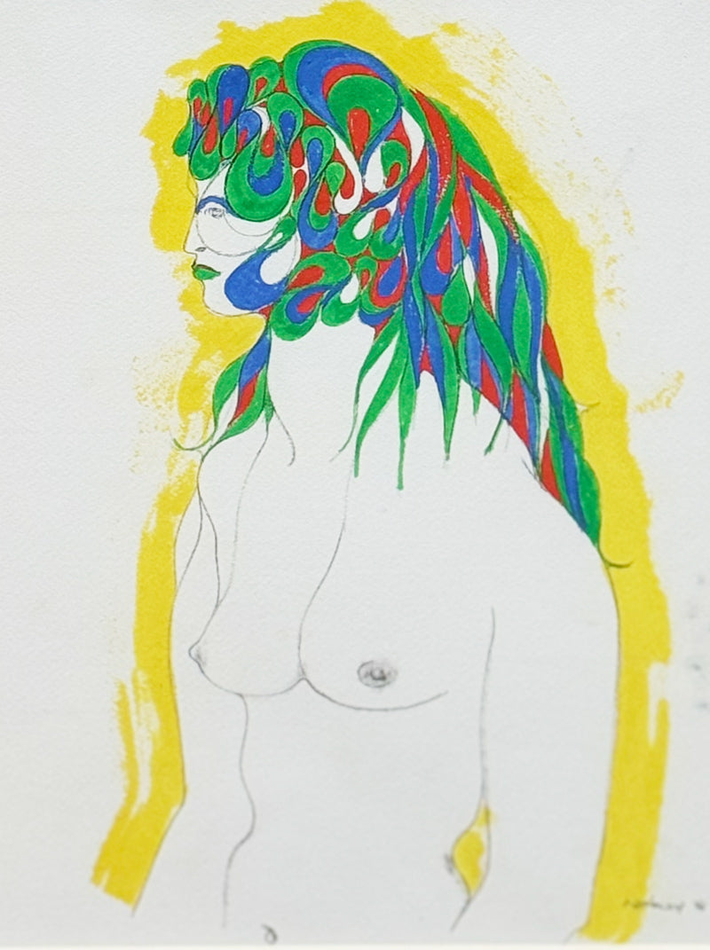 ALBERT RADOCZY - Flores with Wave Design and Golden Aura - Oil on Paper - 16"x12" - 1965