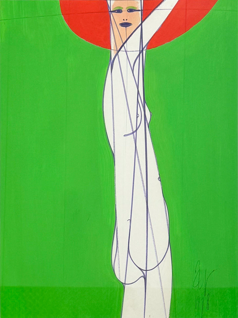 Albert Radoczy - Lady in the Red Hat - Portrait of Flores Standing - Oil on Paper - 20"x16" - 1978