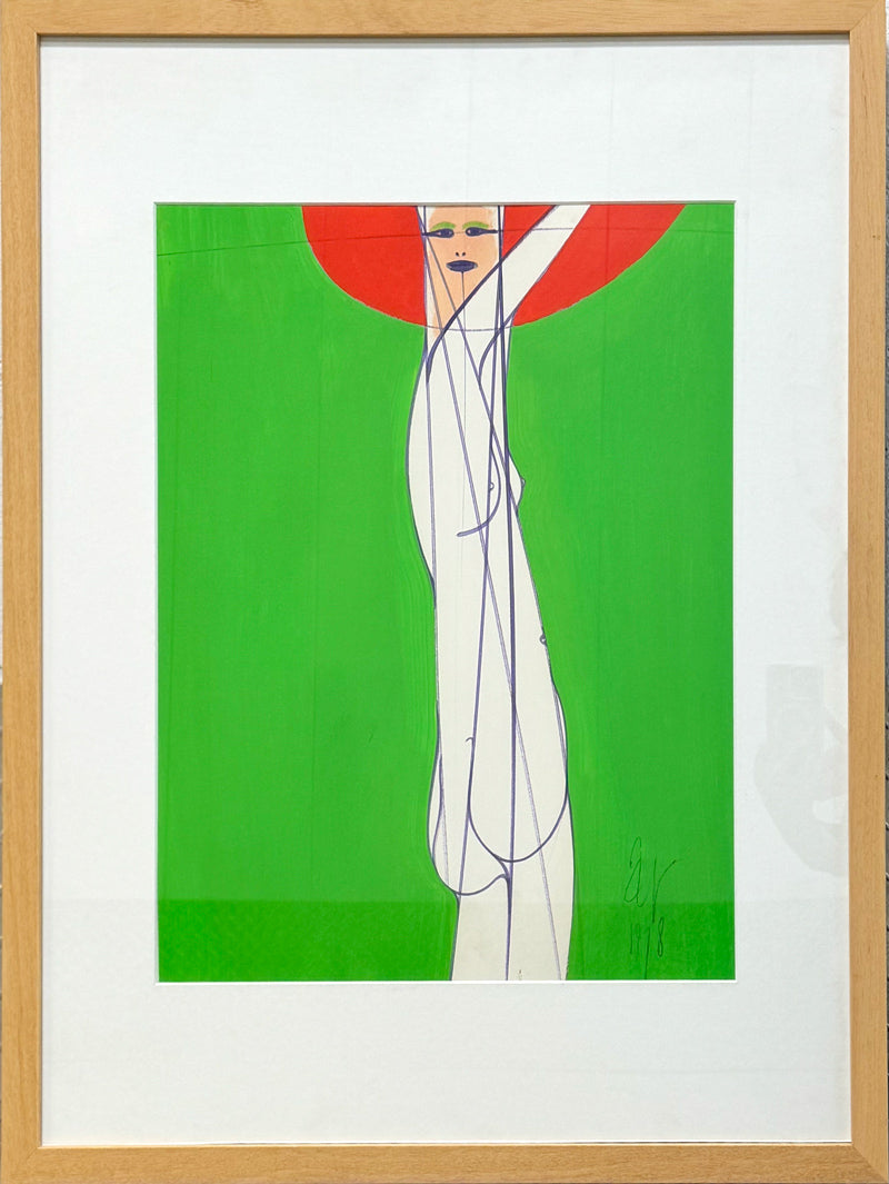 Albert Radoczy - Lady in the Red Hat - Portrait of Flores Standing - Oil on Paper - 20"x16" - 1978