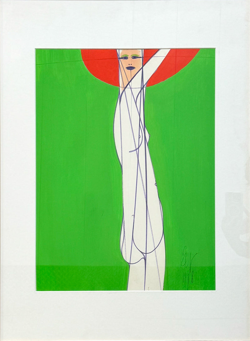 Albert Radoczy - Lady in the Red Hat - Portrait of Flores Standing - Oil on Paper - 20"x16" - 1978