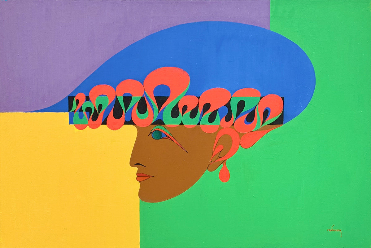 ALBERT RADOCZY - Portrait of Flores with Wave Design - Oil on Canvas - 24"x30" - 1965