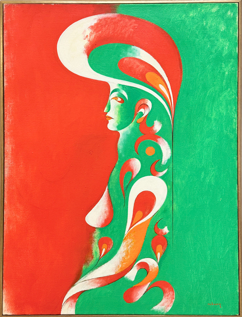 ALBERT RADOCZY - Red and Green Flores with Wave Design - Oil on Canvas - 40"x30" - 1966