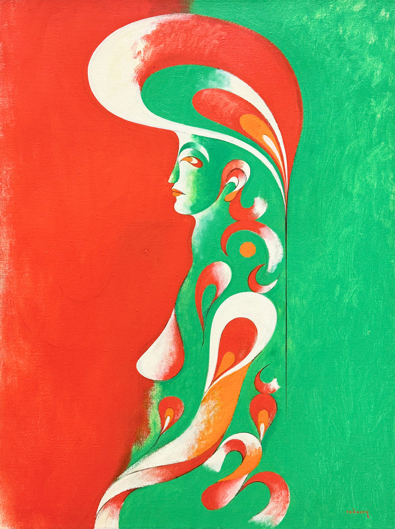 ALBERT RADOCZY - Red and Green Flores with Wave Design - Oil on Canvas - 40"x30" - 1966