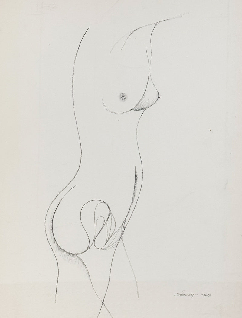 ALBERT RADOCZY - Standing Flores in Silhouette with Single Hair -Brush Strokes #1 - Oil on Paper - 14"x11" - 1965
