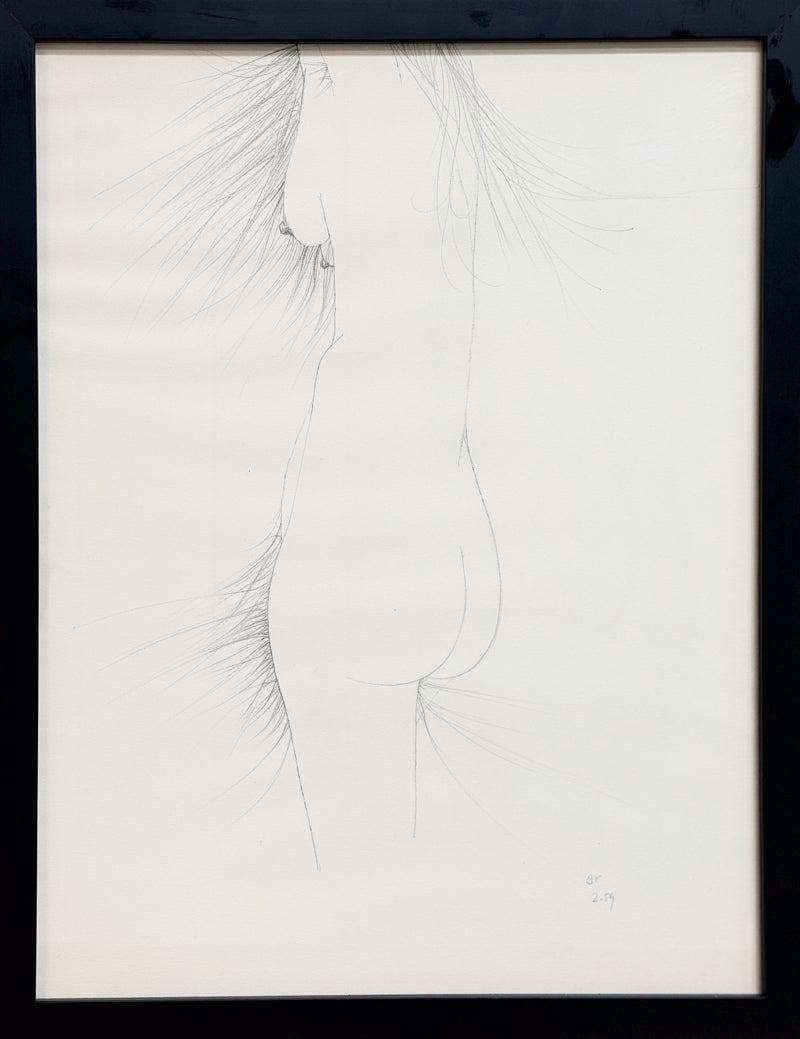 ALBERT RADOCZY - Standing Portrait of Flores with a Single Hair Brush and Lower Extremity Energy Lines - Oil on Paper - 16"x13" - 1959