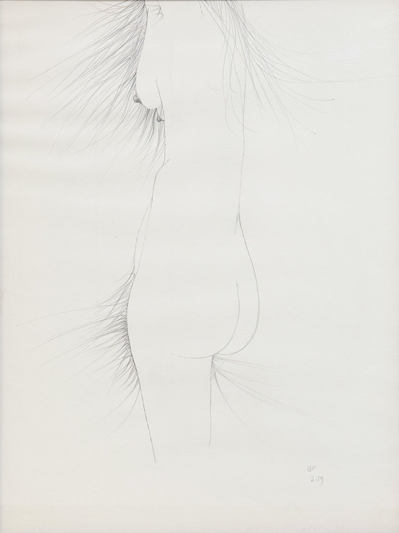 ALBERT RADOCZY - Standing Portrait of Flores with a Single Hair Brush and Lower Extremity Energy Lines - Oil on Paper - 16"x13" - 1959