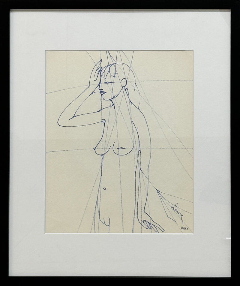 ALBERT RADOCZY - Flores in Sacred Geometry Style #1 - Single Hair Brush Oil on Paper - 14"x11" - 1983