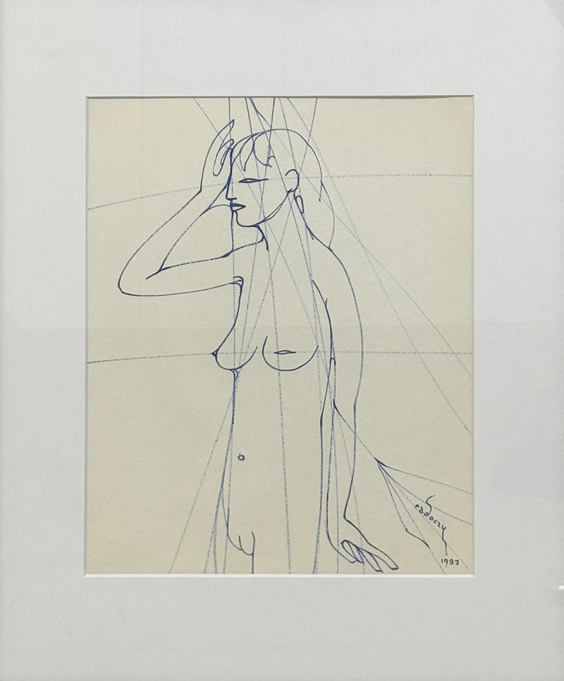 ALBERT RADOCZY - Flores in Sacred Geometry Style #1 - Single Hair Brush Oil on Paper - 14"x11" - 1983
