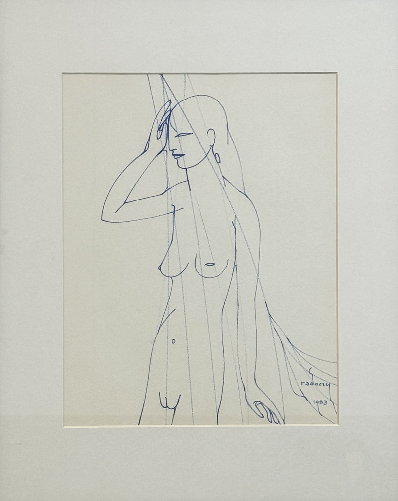 ALBERT RADOCZY - Flores Standing in Sacred Geometry, Single-Hair-Brush Oil on Paper #2 - 14"x11" - 1983