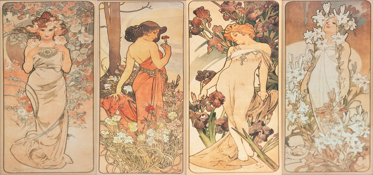 ALPHANSO MUCHA - Seasons, Original Poster, Set of 4 - Each: 27"x11.5"
