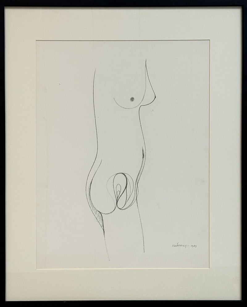 ALBERT RADOCZY - Standing Flores in Silhouette, Single-Hair-Brush Painting #2 - Oil on Paper - 14"x11" - 1965
