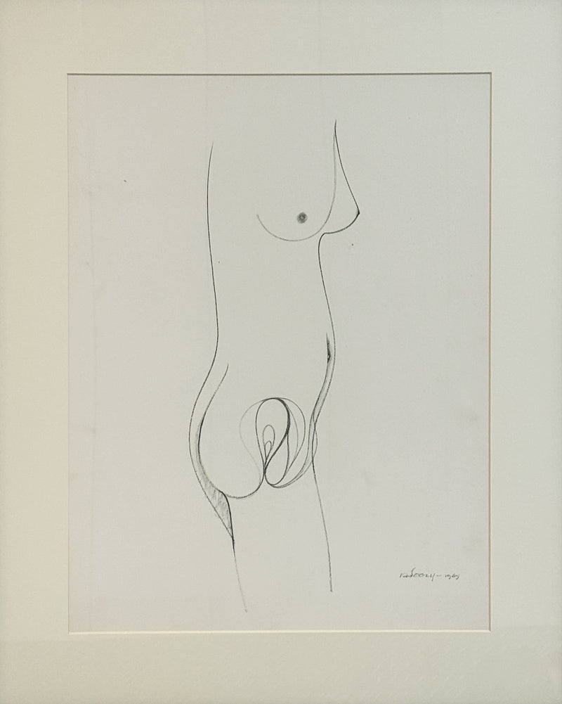 ALBERT RADOCZY - Standing Flores in Silhouette, Single-Hair-Brush Painting #2 - Oil on Paper - 14"x11" - 1965