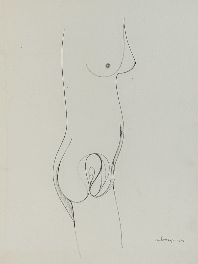 ALBERT RADOCZY - Standing Flores in Silhouette, Single-Hair-Brush Painting #2 - Oil on Paper - 14"x11" - 1965
