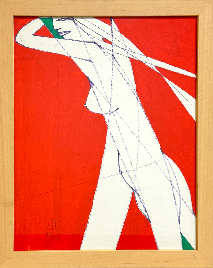 Albert Radoczy - Portrait of Flores in Red - Oil on Paper - 17"x14" - 1983
