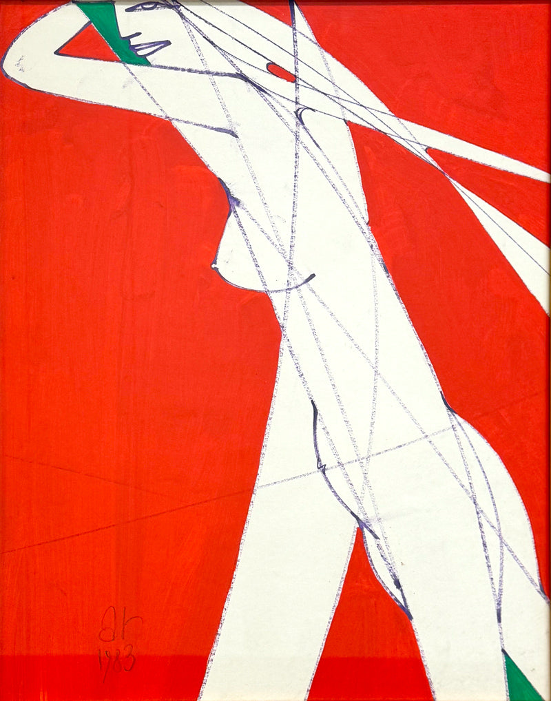 Albert Radoczy - Portrait of Flores in Red - Oil on Paper - 17"x14" - 1983