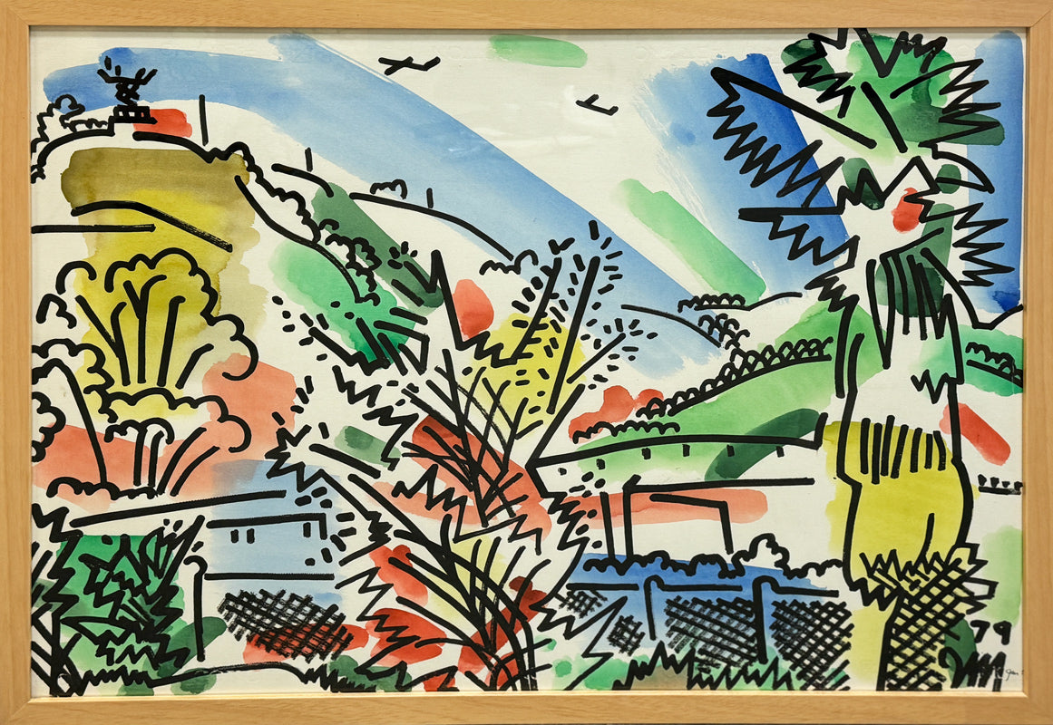 JAMES MCCRAY - Northern California Landscape with Palm Trees - Watercolor - 22" x 30" - 1976