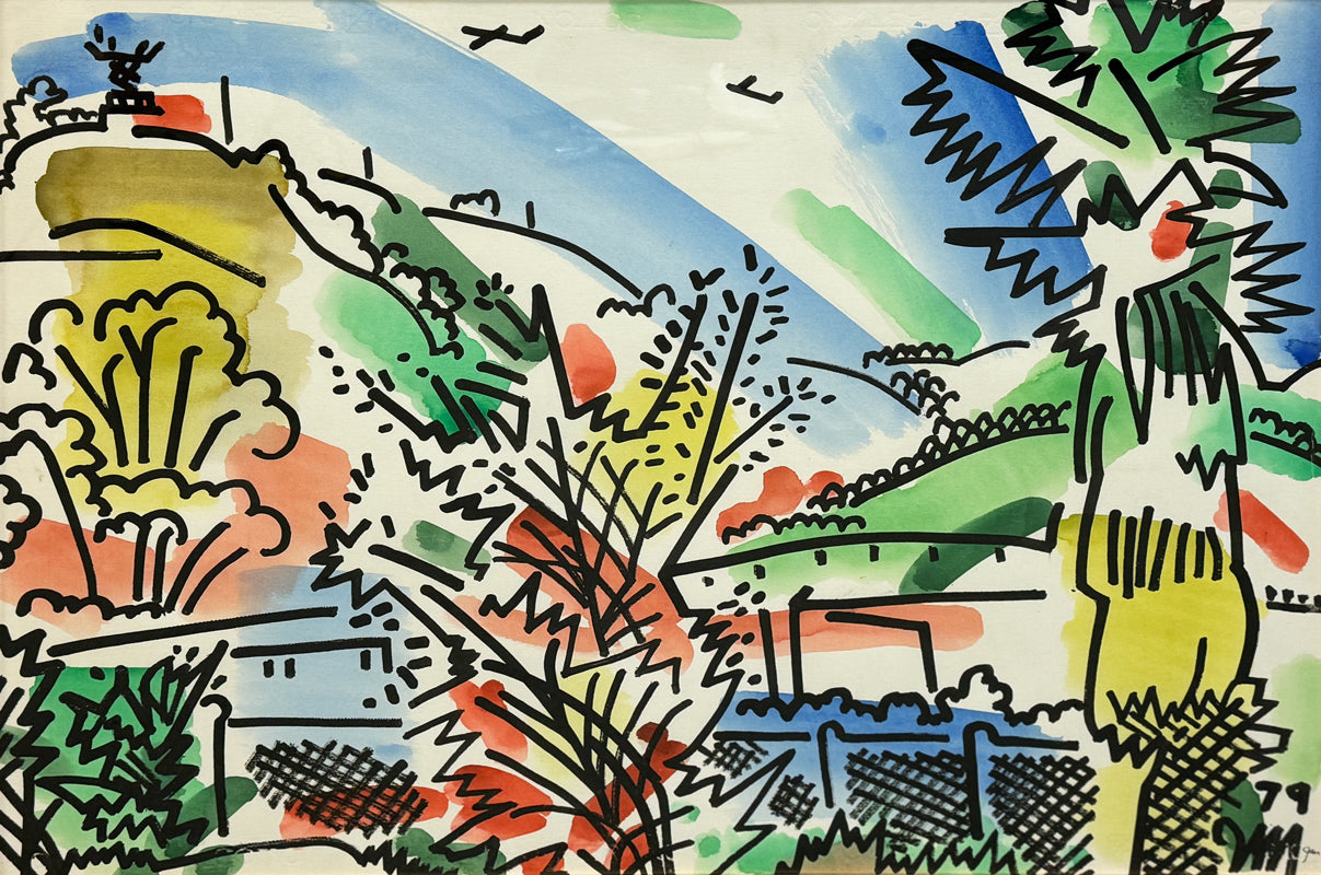 JAMES MCCRAY - Northern California Landscape with Palm Trees - Watercolor - 22" x 30" - 1976