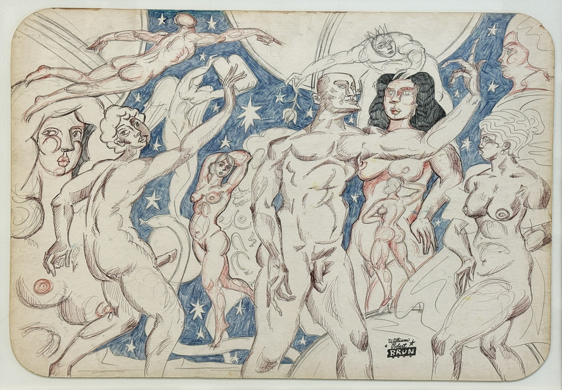 WILLIAM ROBERT BRUN - A Multitude of Nude Figures in the Psychedelic Style - 26.5"x19.5"
