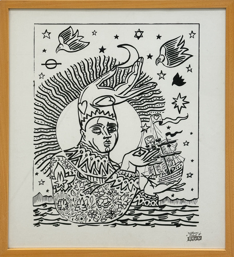 WILLIAM ROBERT BRUN - Mystic of the Sea - Black and White - Hand Pulled Serigraphy - 24"x22"