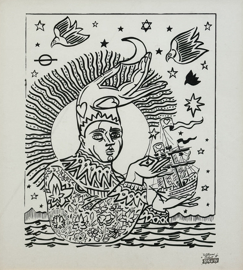 WILLIAM ROBERT BRUN - Mystic of the Sea - Black and White - Hand Pulled Serigraphy - 24"x22"