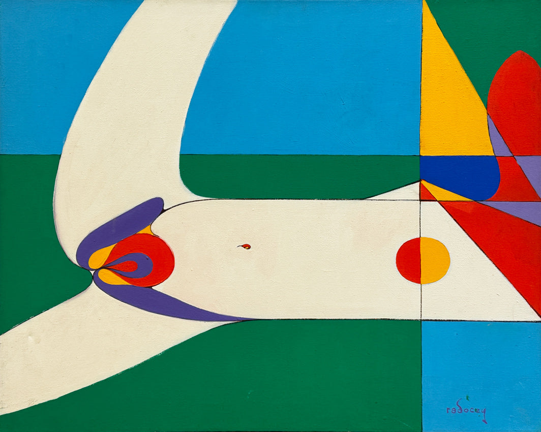 ALBERT RADOCZY - Flores Reclining in Geometric and Wave Design - Oil on Canvas - 24"x30" - 1965